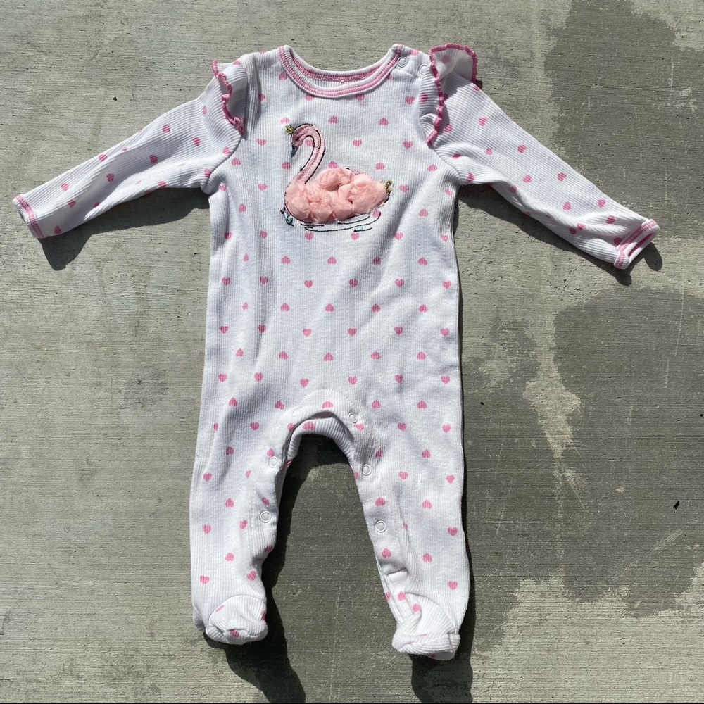 Sterling Baby Footed Pink Swan Hearts Sleeper